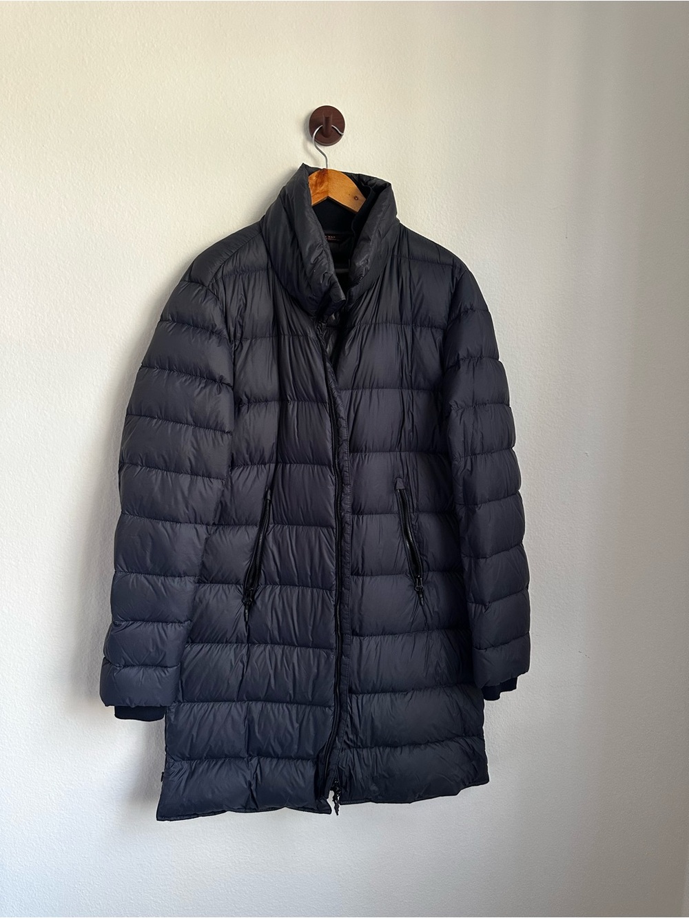 Zara Man dark navy Long Puffer Coat Duck Down Filled Size M Zip Up